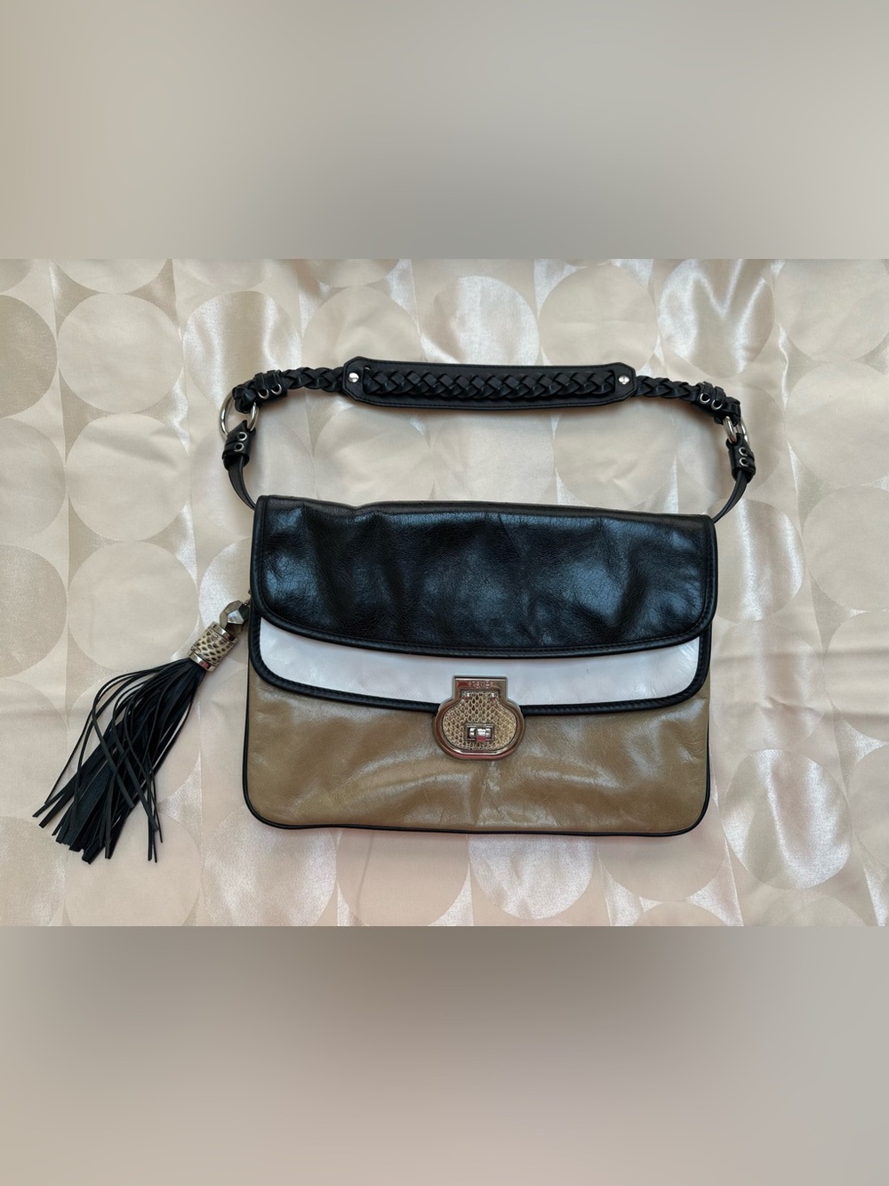 Rafe New York Tri-Color Leather Shoulder Bag with Tassel Accent Y2K